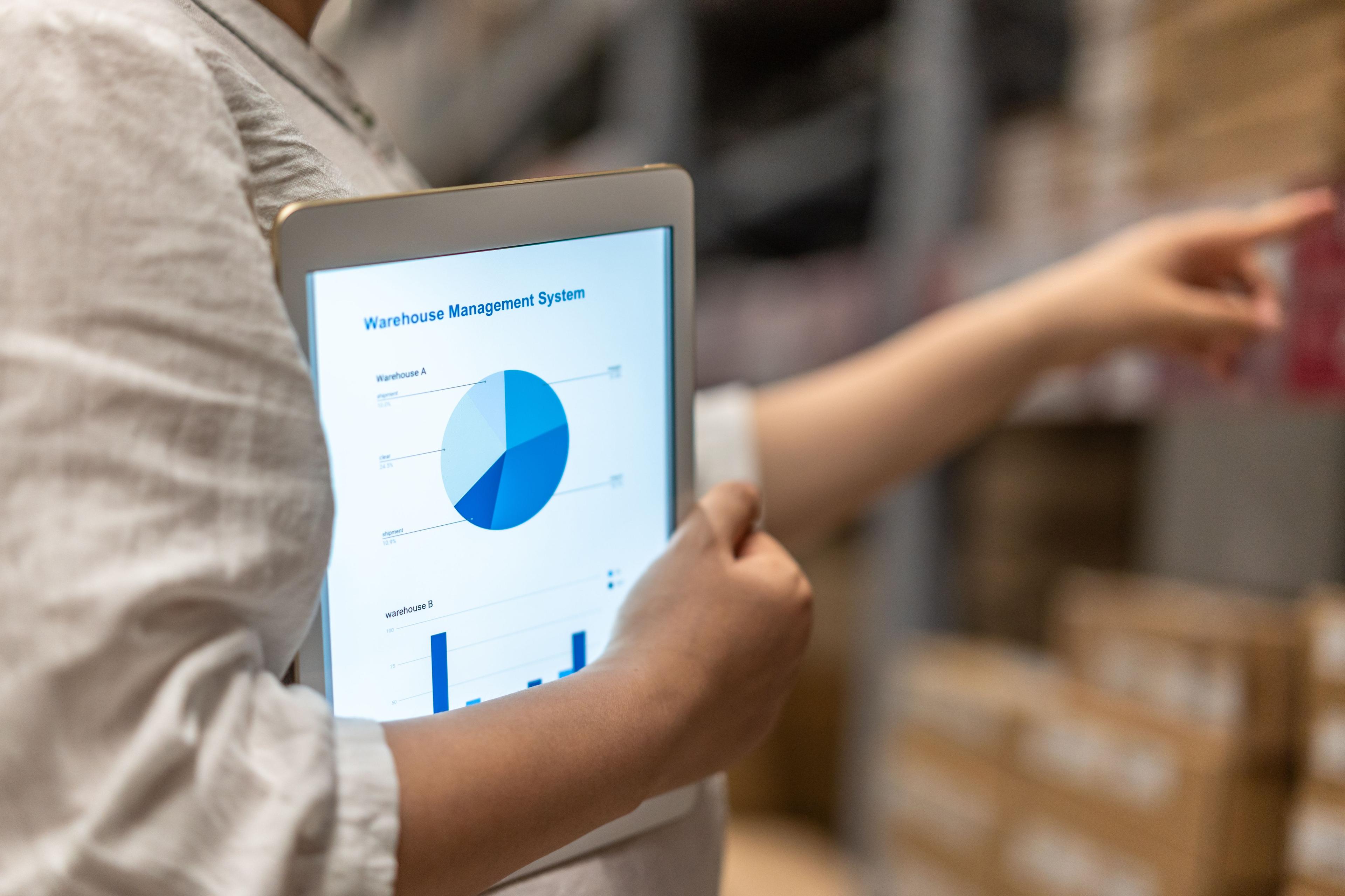 WMS system - warehouse management on tablet with analytical charts