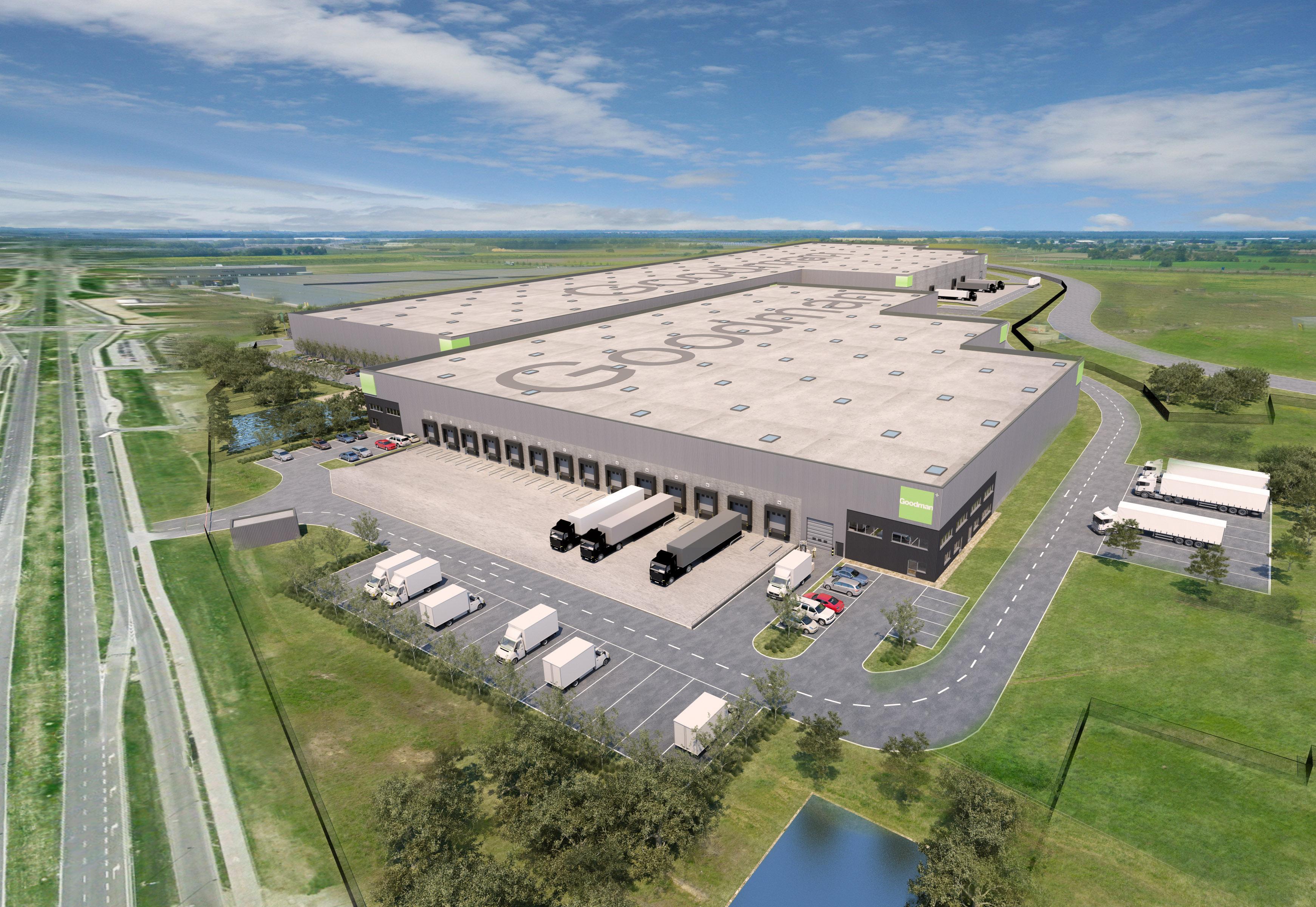 Nowoczesne magazyny do wynajęcia w ramach centrum logistycznego Goodman Lublin Logistics Centre.