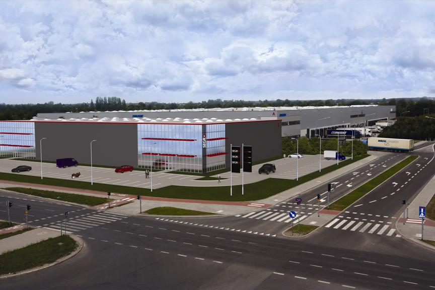 Wizualizacja prezentuje obiekt biurowy ,,B’’ SEGRO Business Park Łódź.